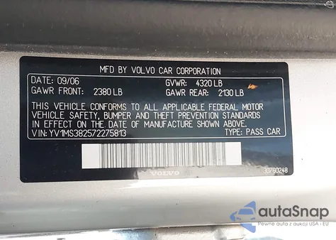 2007 Volvo S40 2.4I из США, поврежденный, VIN YV1MS382572275813